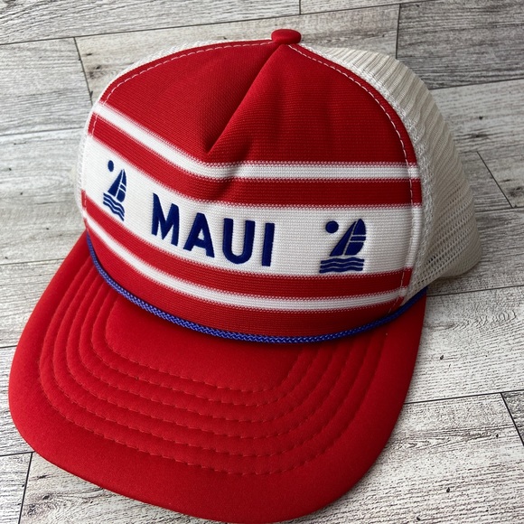 Maui Hat Mesh Trucker Snapback Rope Adjustable Cap Red White Blue Beach Wear - Picture 2 of 16